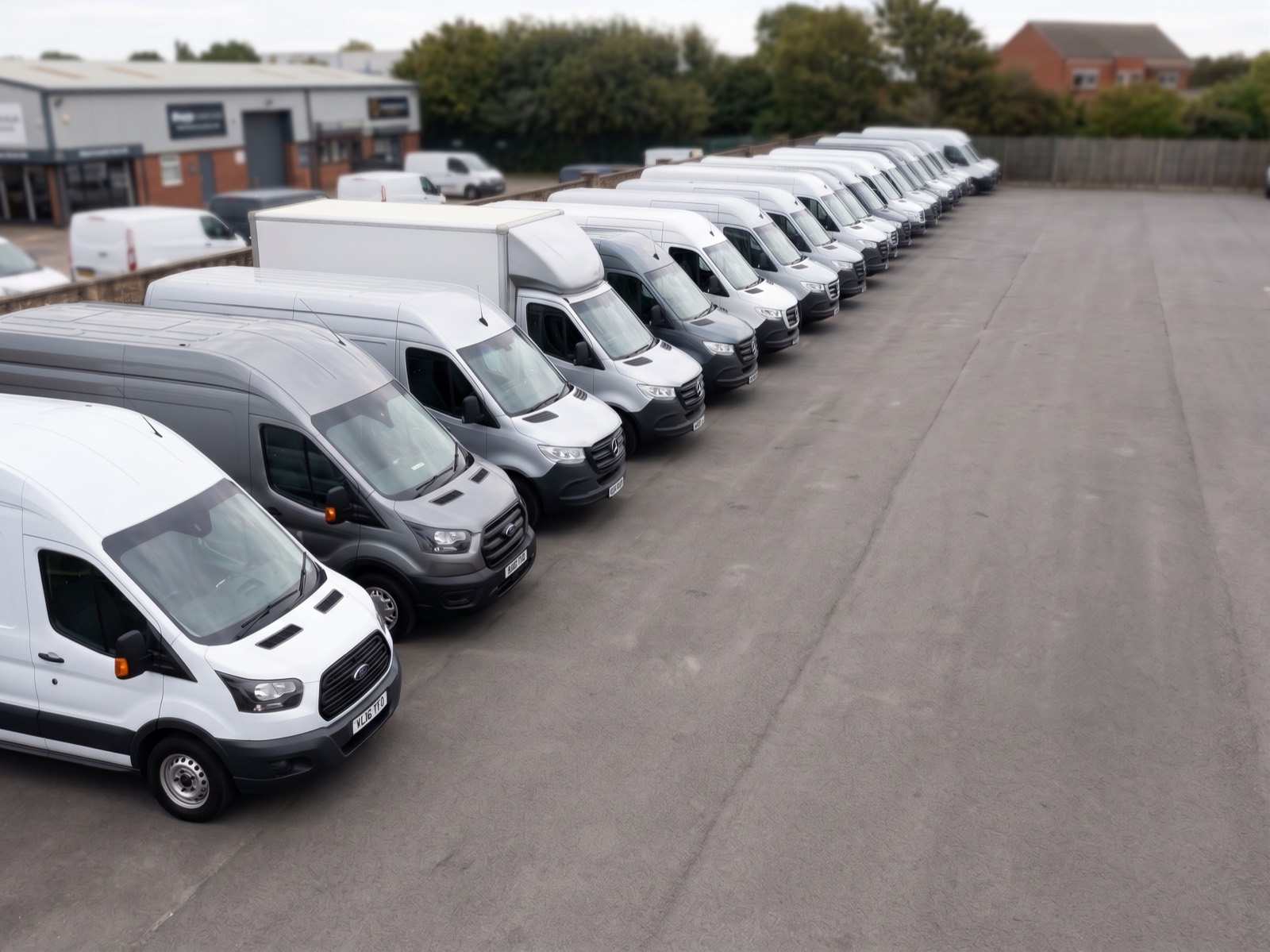 Vans lined up in the Van District yard